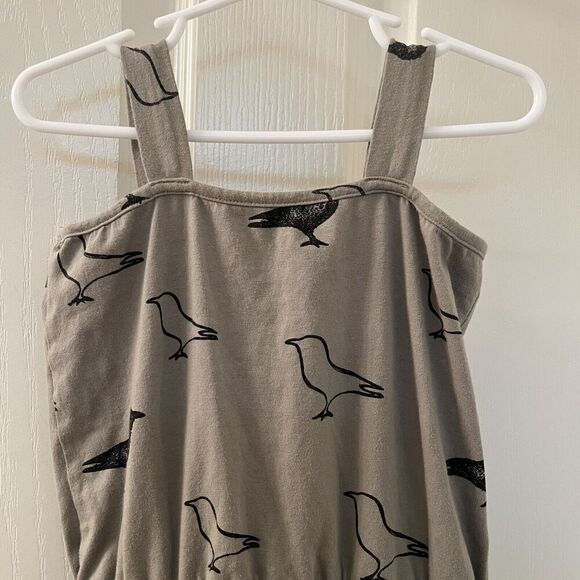Moi Raven Crow Bird Romper Shortall Organic Cotton Olive Green Girls Size 5-6 - Picture 10 of 12